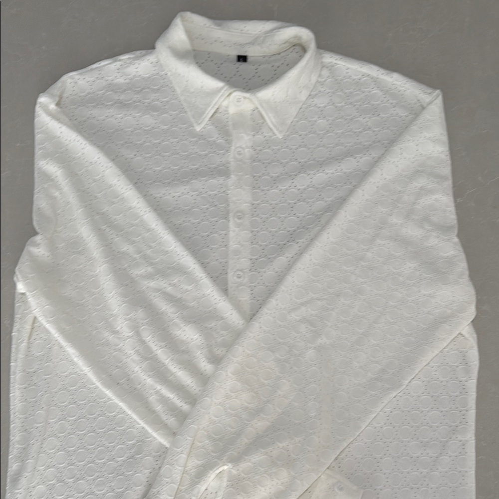 Classic White Textured Men's Button-Down Shirt